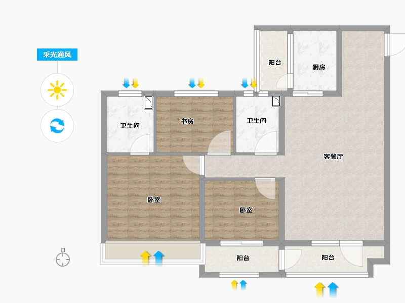 山东省-滨州市-京博·御亭苑-102.00-户型库-采光通风