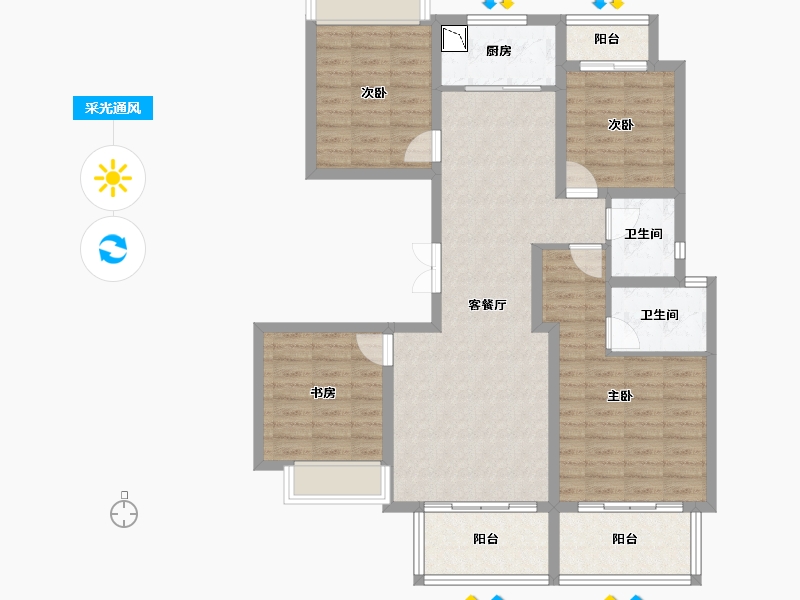 安徽省-宣城市-西湖壹号-104.62-户型库-采光通风