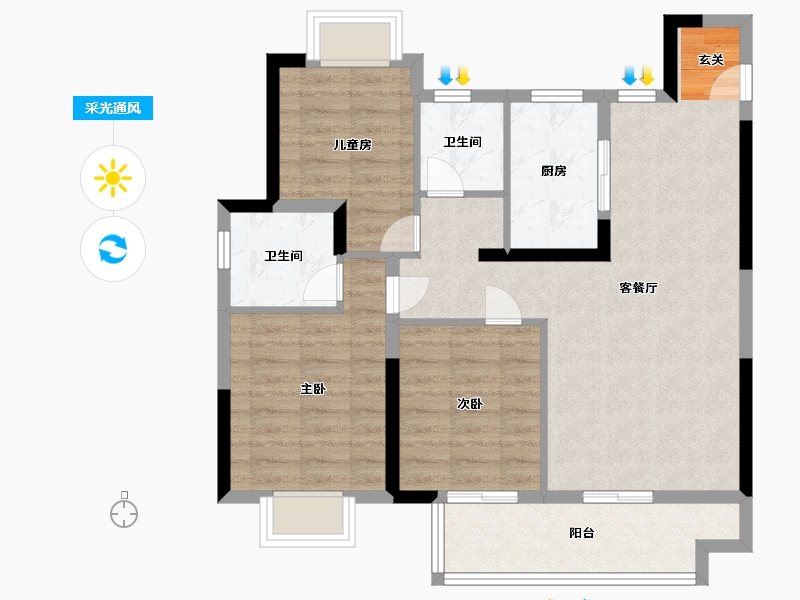 江西省-南昌市-鸿海水岸之城沁园-80.00-户型库-采光通风