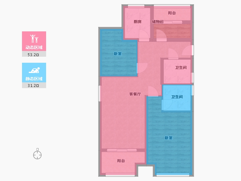 浙江省-杭州市-春江山居-74.57-户型库-动静分区