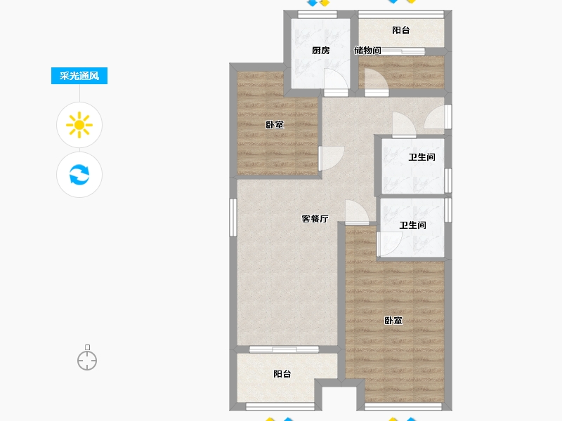 浙江省-杭州市-春江山居-74.57-户型库-采光通风