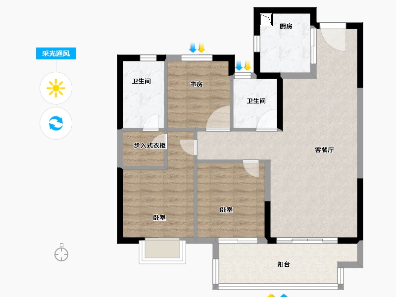 福建省-龙岩市-融创玖峯台-82.00-户型库-采光通风