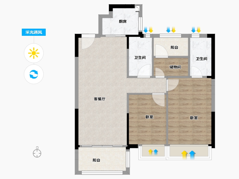 浙江省-嘉兴市-碧桂园海湾1号-77.00-户型库-采光通风