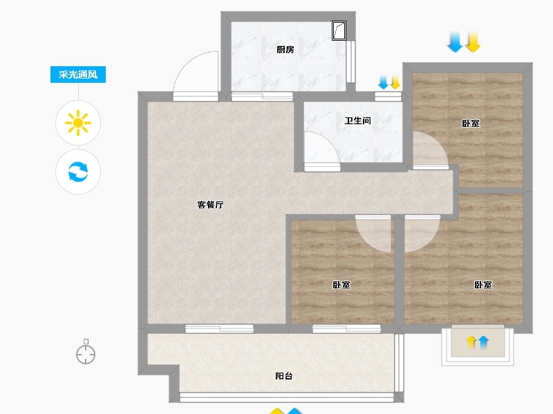 安徽省-合肥市-中梁华地辰阳府-71.00-户型库-采光通风