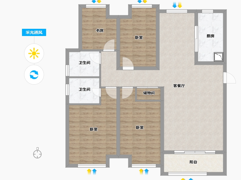 山东省-烟台市-栖霞中央花园-114.00-户型库-采光通风