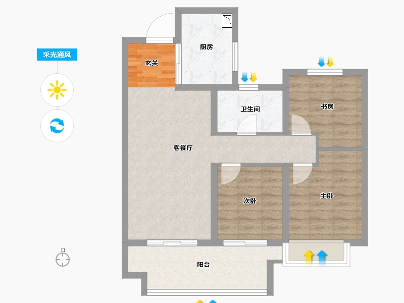 安徽省-阜阳市-保利颍州堂悦-76.44-户型库-采光通风