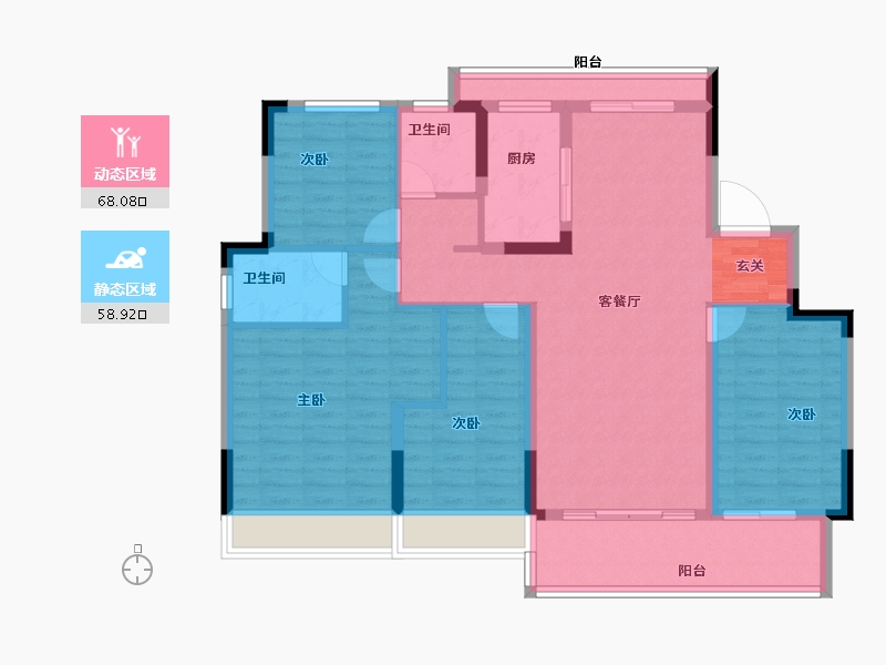 浙江省-台州市-美的银城君兰府-114.00-户型库-动静分区