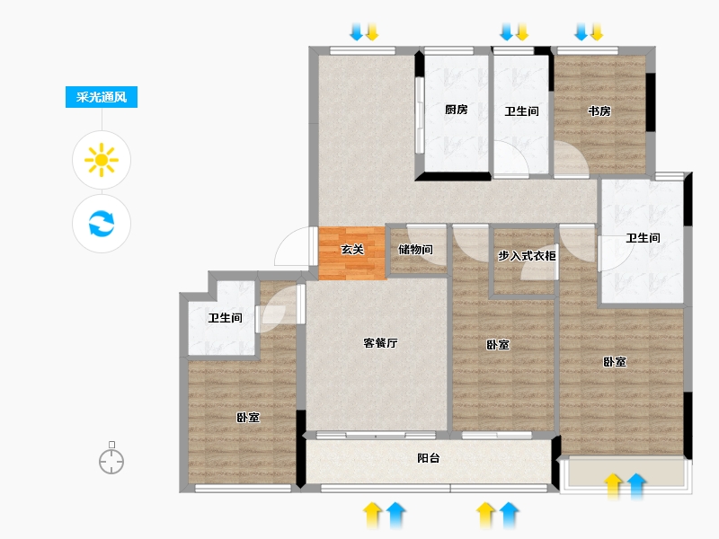 浙江省-湖州市-凤栖雲庐-131.82-户型库-采光通风