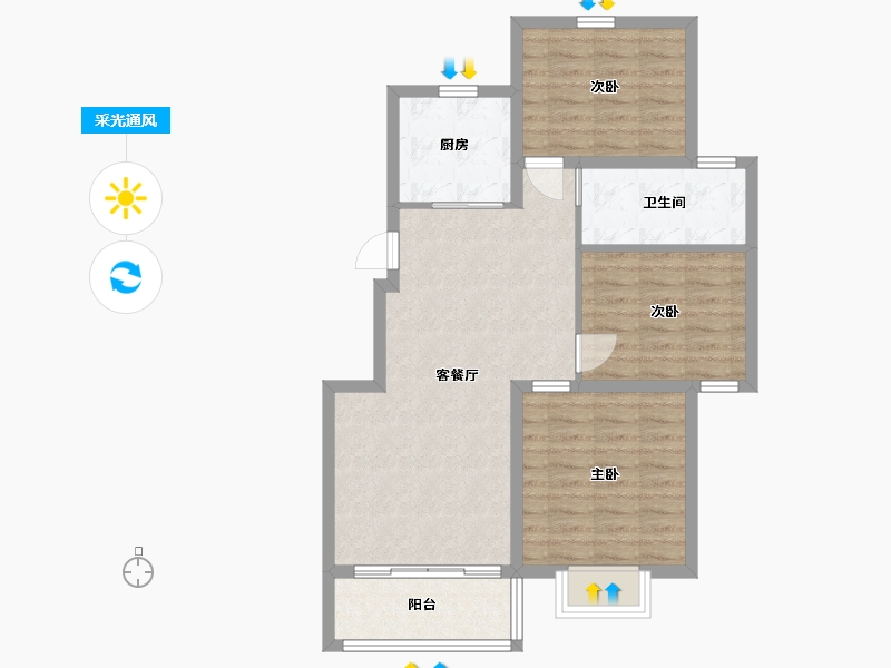 江苏省-淮安市-紫金公馆-76.80-户型库-采光通风