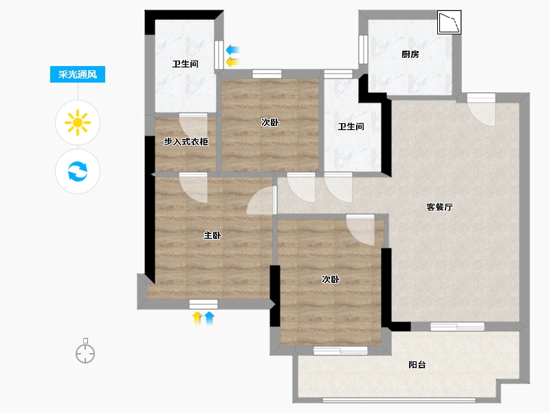 福建省-宁德市-古田三盛璞悦山河-71.00-户型库-采光通风