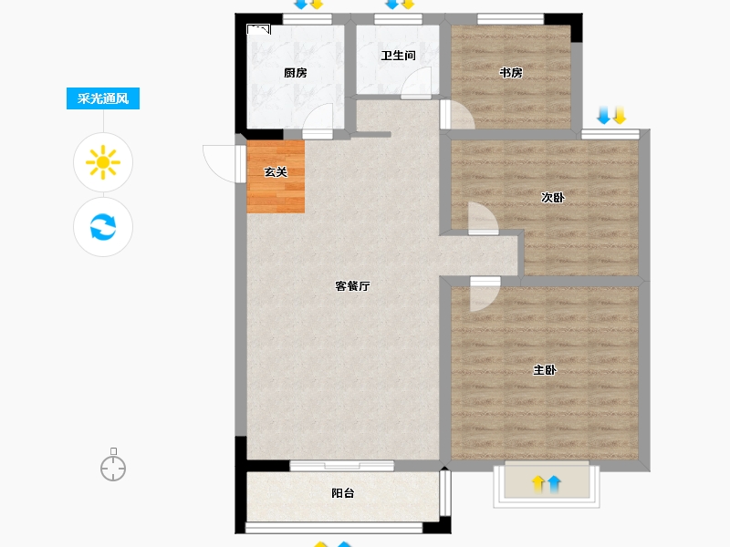 安徽省-阜阳市-蓝山国际-86.00-户型库-采光通风