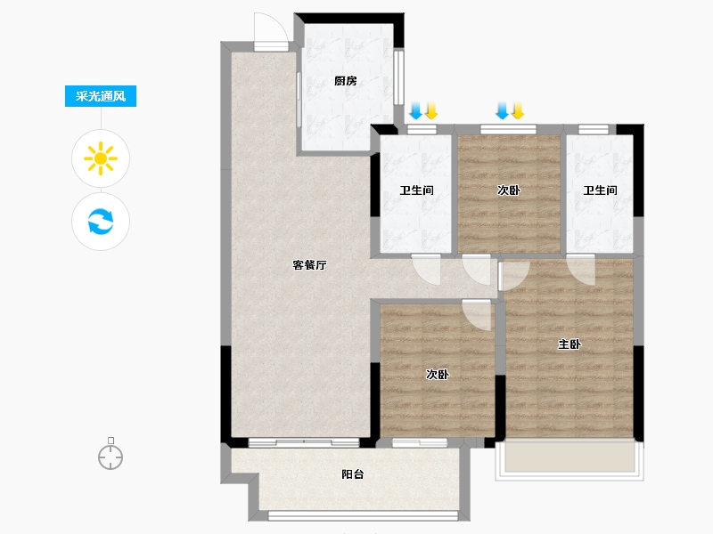 江苏省-淮安市-绿地春晓-92.00-户型库-采光通风