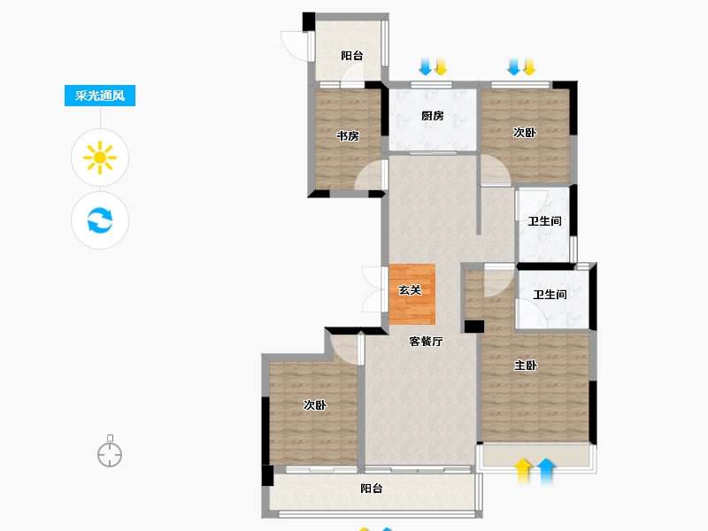 浙江省-台州市-荣安东宸府-113.69-户型库-采光通风