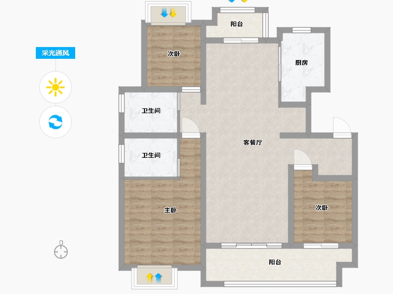 江苏省-淮安市-紫金公馆-96.80-户型库-采光通风