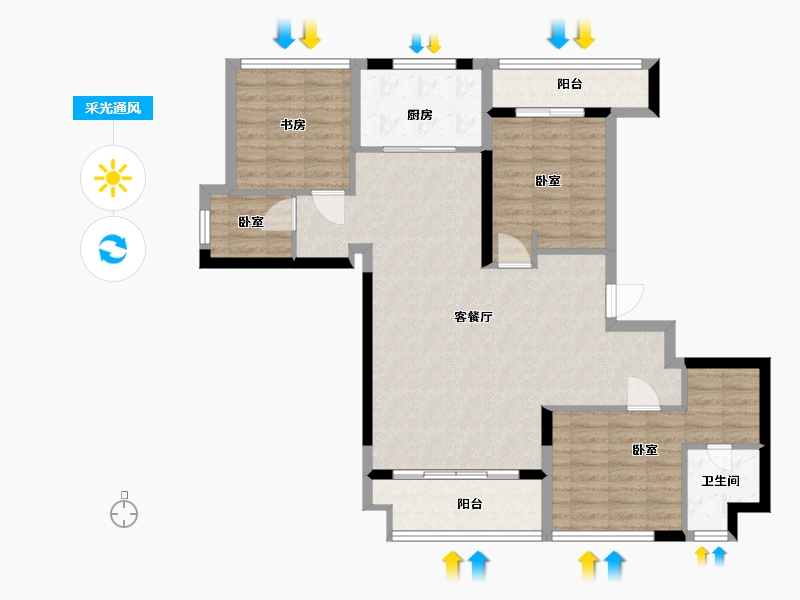 浙江省-温州市-中梁滨水嘉苑-98.00-户型库-采光通风