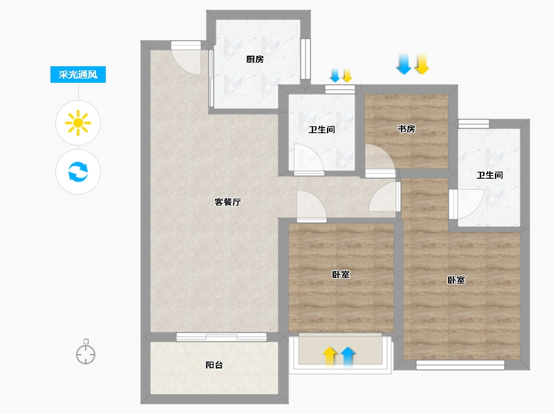 浙江省-杭州市-龙湖天钜-68.26-户型库-采光通风