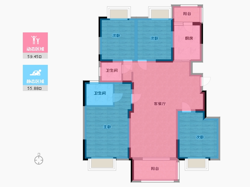 江苏省-淮安市-蓝光珑熹城-102.40-户型库-动静分区