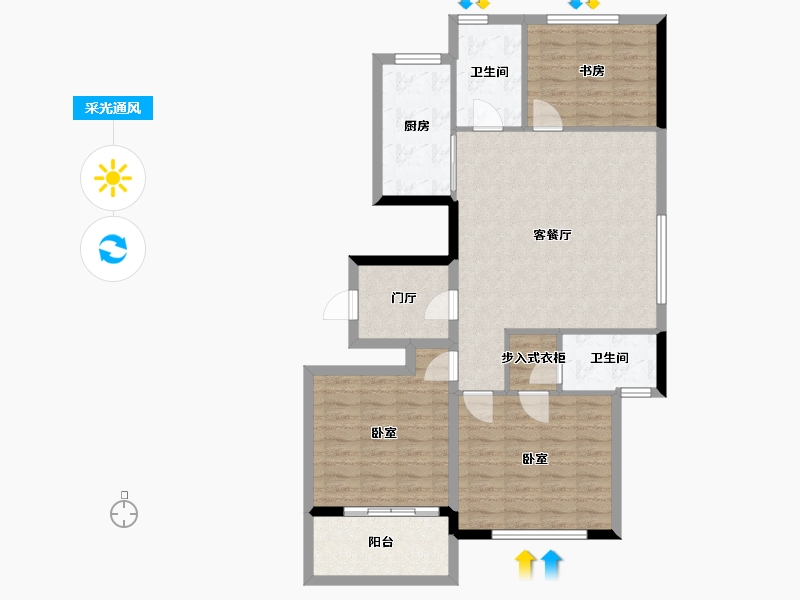 浙江省-杭州市-临平芳满庭-95.79-户型库-采光通风