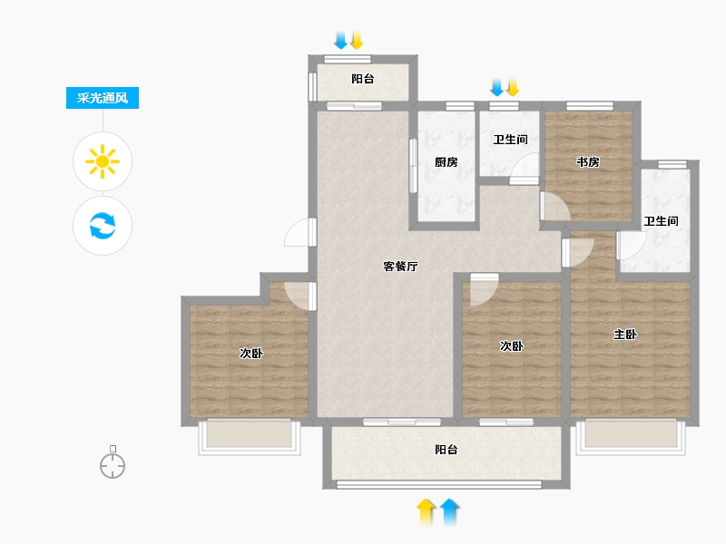 江苏省-扬州市-中远·桃源墅-116.00-户型库-采光通风