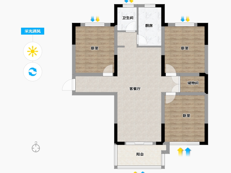 安徽省-合肥市-中街水晶城-89.57-户型库-采光通风