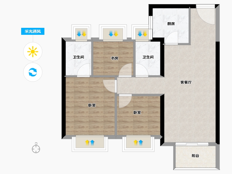 福建省-福州市-龙湖春江彼岸-71.00-户型库-采光通风