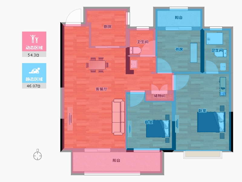 江苏省-扬州市-祥生公馆-89.85-户型库-动静分区