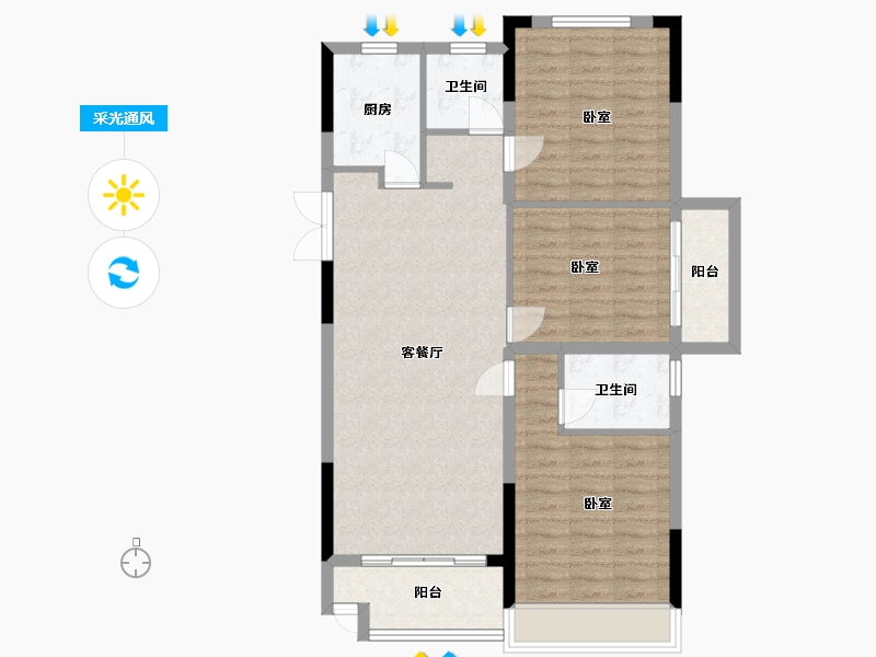 浙江省-湖州市-新黄浦花园名都-92.00-户型库-采光通风