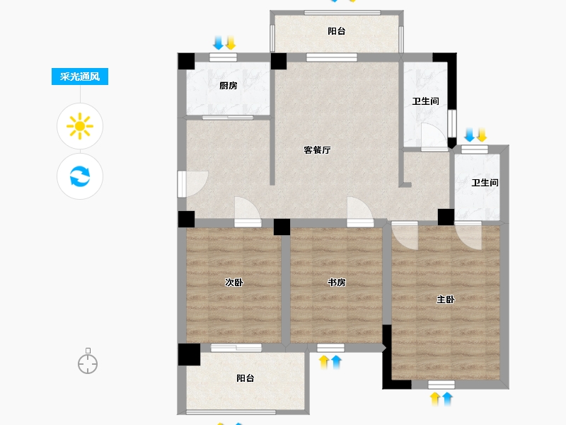 福建省-宁德市-屏南弘祥天悦-74.00-户型库-采光通风