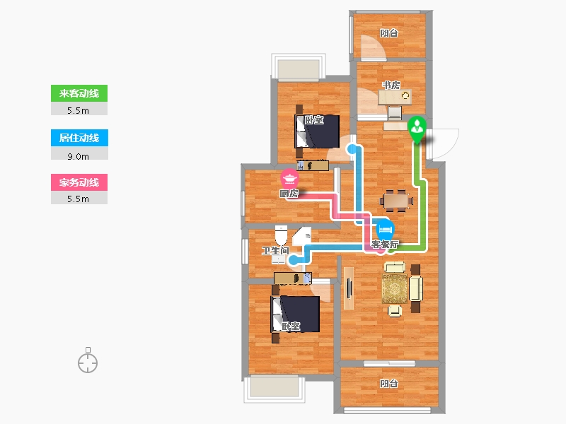 江苏省-扬州市-香茗湖1号-84.40-户型库-动静线