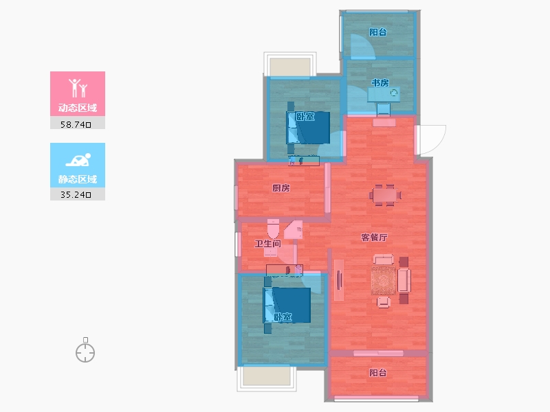 江苏省-扬州市-香茗湖1号-84.40-户型库-动静分区