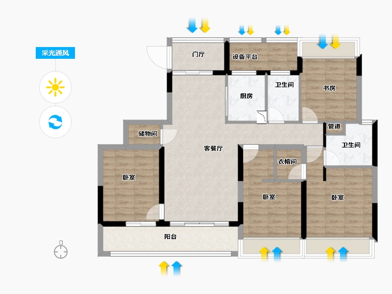 浙江省-杭州市-万科前宸-109.24-户型库-采光通风