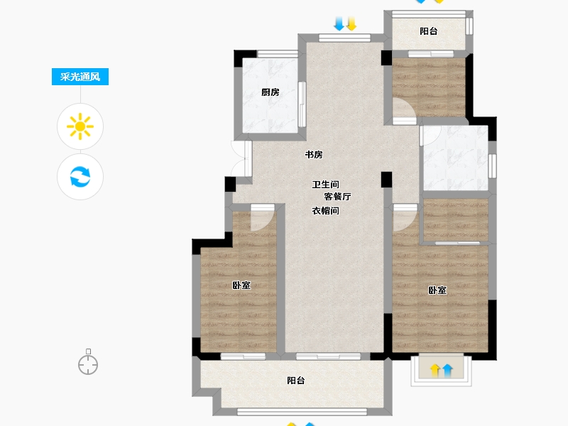 安徽省-淮南市-京冠学府里-90.01-户型库-采光通风