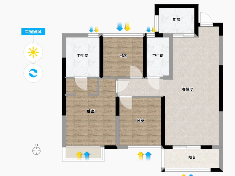 浙江省-温州市-中梁滨水嘉苑-79.00-户型库-采光通风