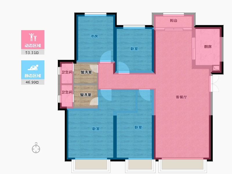 陕西省-咸阳市-电建地产洺悦府-93.95-户型库-动静分区