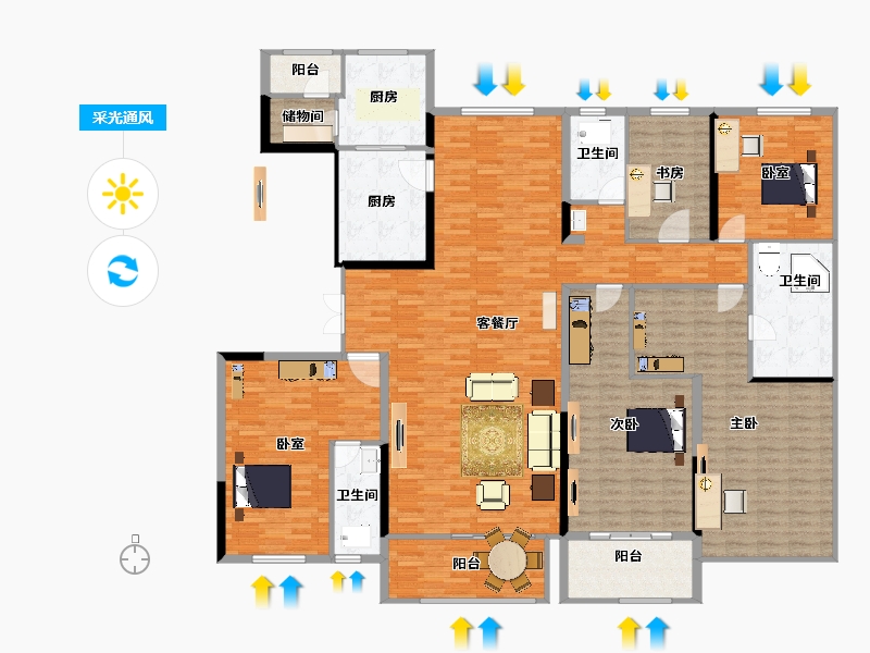 江苏省-扬州市-恒通碧水蓝湾-234.00-户型库-采光通风