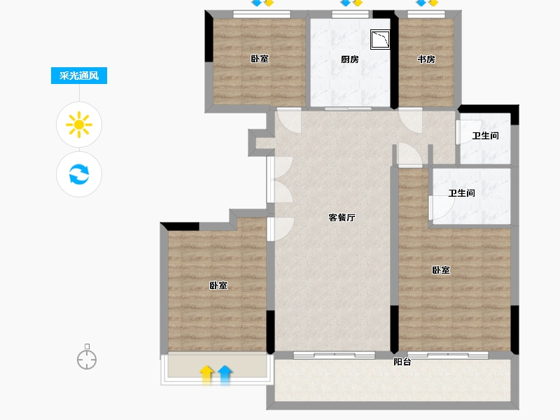 浙江省-杭州市-天润西麓府-102.79-户型库-采光通风