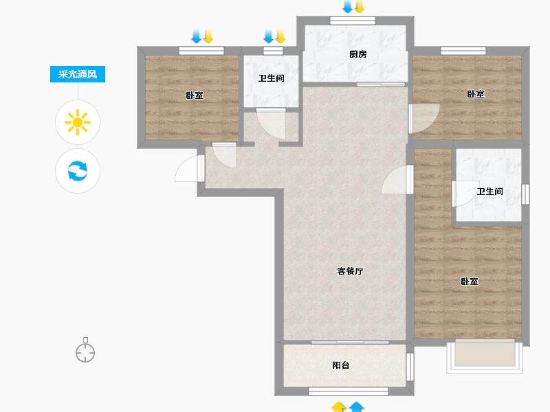 宁夏回族自治区-石嘴山市-鹿先生的洋房-83.00-户型库-采光通风