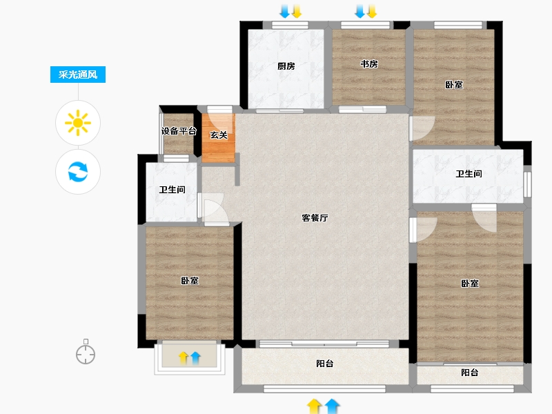 浙江省-宁波市-万科·东潮之滨-109.40-户型库-采光通风