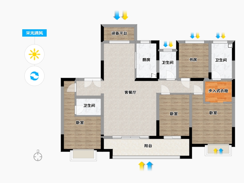 浙江省-湖州市-卓越杭州湾中心-128.00-户型库-采光通风