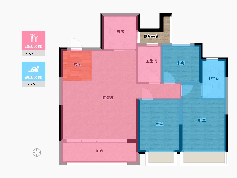 浙江省-宁波市-万科·东潮之滨-87.20-户型库-动静分区