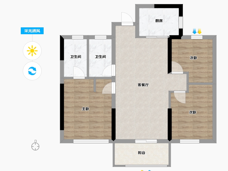 福建省-宁德市-福安世茂云颂-71.00-户型库-采光通风