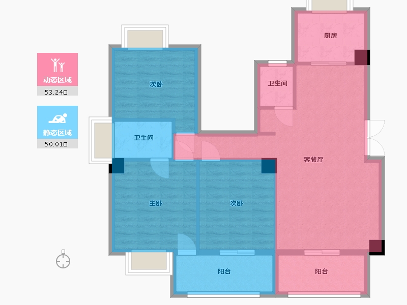 福建省-宁德市-屏南花亭小区-92.61-户型库-动静分区