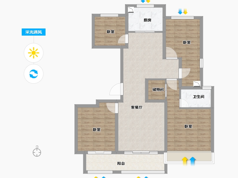 浙江省-金华市-中天东方诚品-104.00-户型库-采光通风