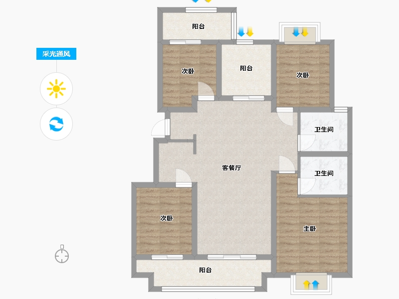 江苏省-淮安市-紫金公馆-104.00-户型库-采光通风