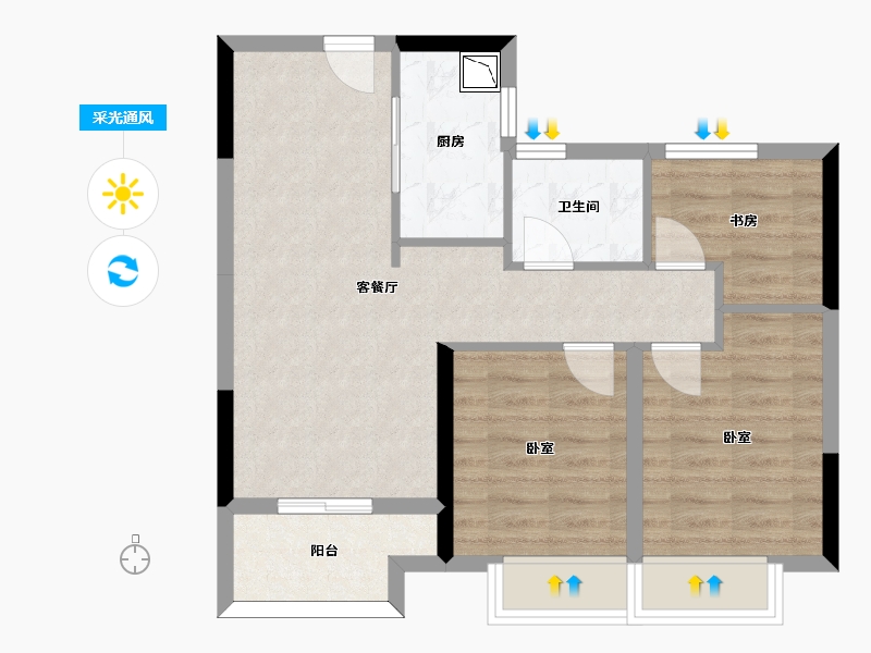 浙江省-杭州市-融创悦融湾-63.26-户型库-采光通风