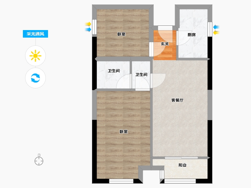 浙江省-嘉兴市-福晟天地-53.00-户型库-采光通风