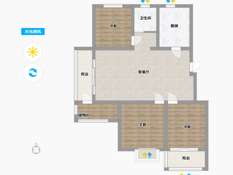 江苏省-淮安市-紫金公馆-84.80-户型库-采光通风