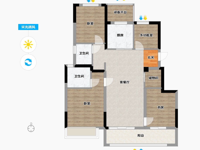 浙江省-宁波市-万科·东潮之滨-94.06-户型库-采光通风