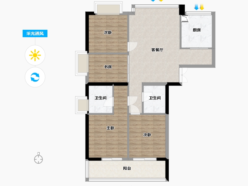 福建省-福州市-富闽时代广场·君座-98.00-户型库-采光通风