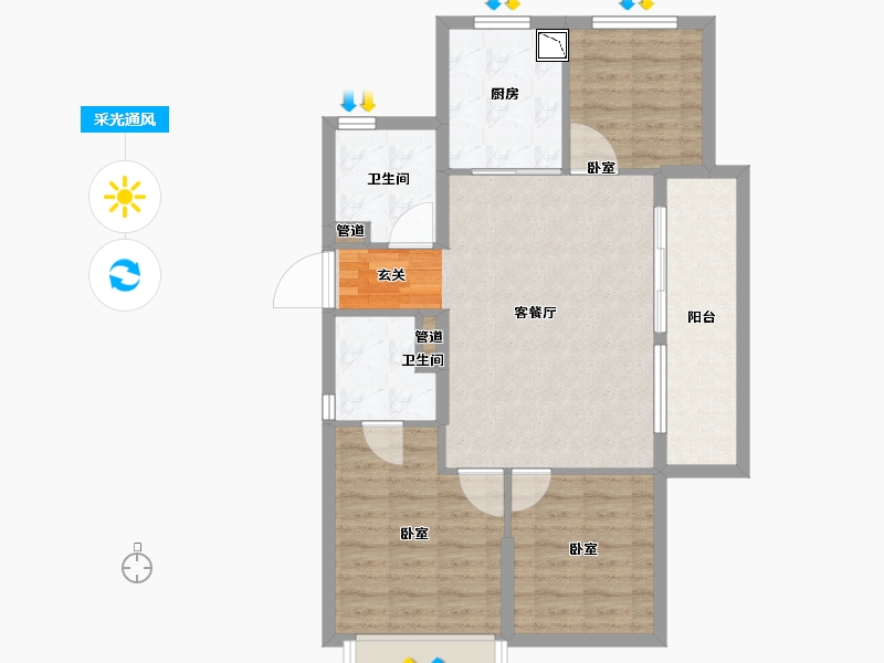 浙江省-湖州市-海湾新城-79.65-户型库-采光通风